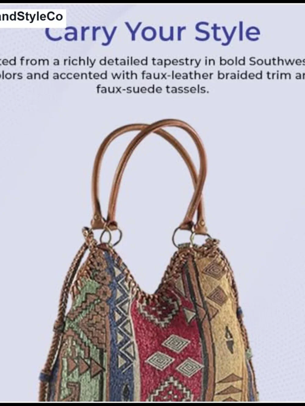 Tapestry Slouchy Hobo Purse with Faux Leather Trim, Snap Closure, Lined
